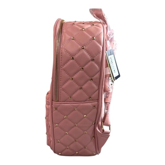 New Badgley Mischka Backpack Pink Gold Studded Quilted Vegan Leather Purse Bag - Picture 8 of 10